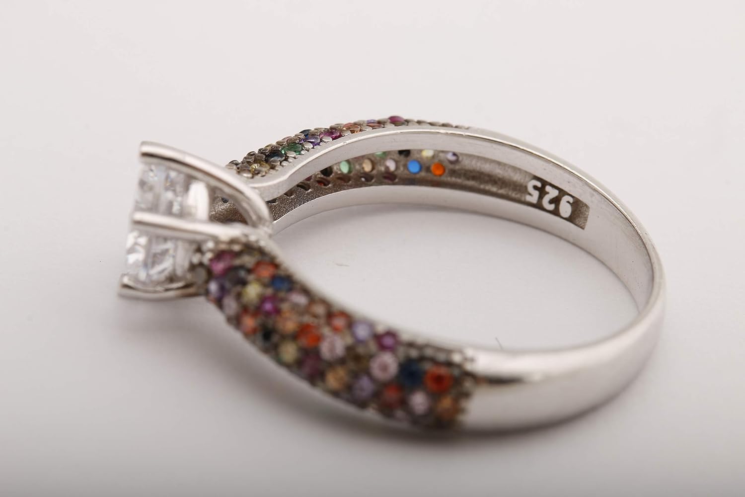 Special Wedding Design! Turkish Handmade Jewelry Round Shape White Topaz and Round Cut Turquoise Sapphire Amethyst Peridot Citrine Emerald Zircon Rhodium 925 Sterling Silver Ring Size