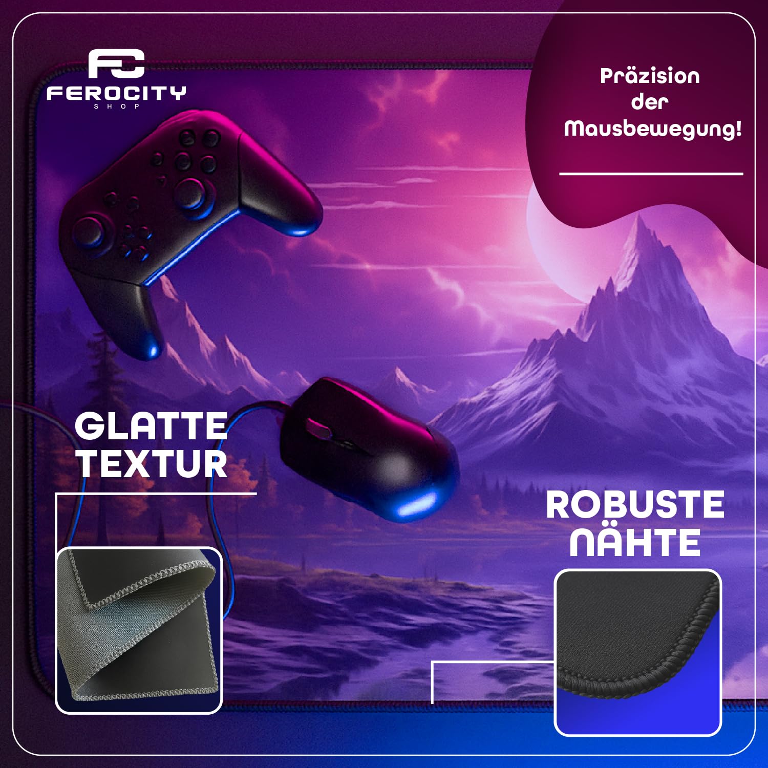 Tapis de souris gaming photo personnalisée | XL 900×400 mm | 3 mm d’épaisseur | tapis gaming XXL pour PC portable | Créez et imprimez avec votre propre photo et texte | Base en caoutchouc [167]
