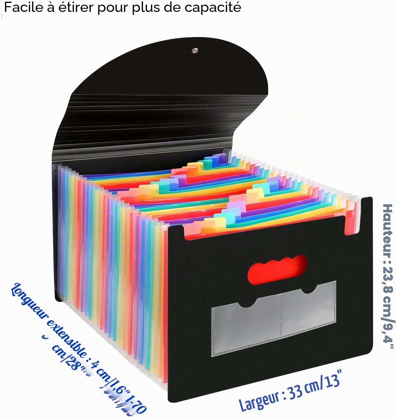 organiseur de documents A4 extensible avec 24 pochettes et intercalaires colorés – trieur avec couvercle pour bureau, école et maison