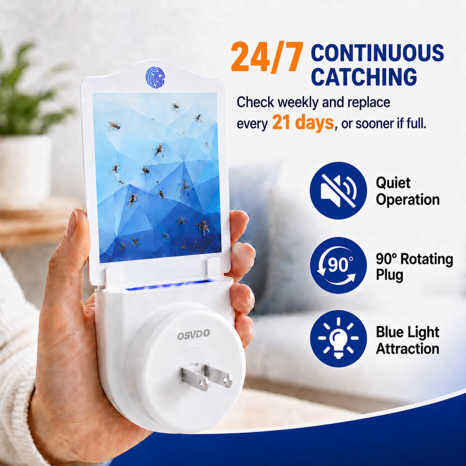 Trampas para moscas de la fruta para interiores (4 dispositivos y 24 tarjetas de pegamento), atrapamoscas voladoras con luz UV azul para mosquitos, moscas de casa, polillas, atrapamoscas de 400 pies