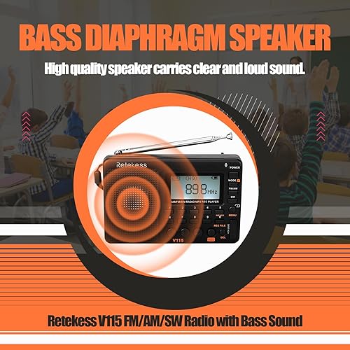 Miniatura 4 de Retekess V115 Shortwave Radio, Digital Radio AM FM, Shortwave Receiver with 1000mAh Rechargeable Battery, Presets, TF/AUX Playback and Recording,