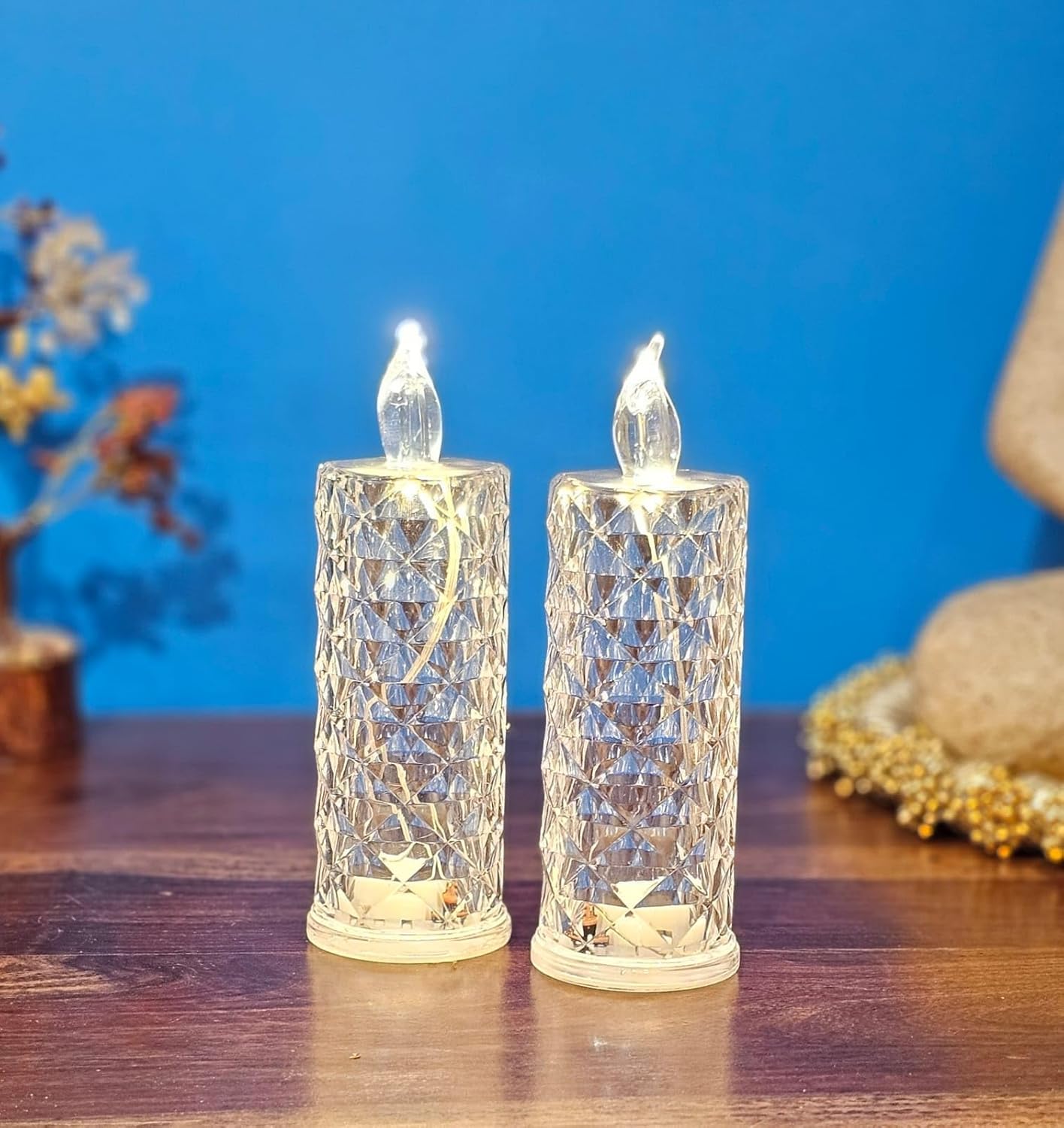 MSS ENTERPRISE 2 Pcs LED Tea Light Candles | Flameless & Smokeless Diya | Decorative Acrylic Candle | Home Decor, Navratri Decor, Diwali Decoration Item, Pooja Room, Table, Mandir Decor 3