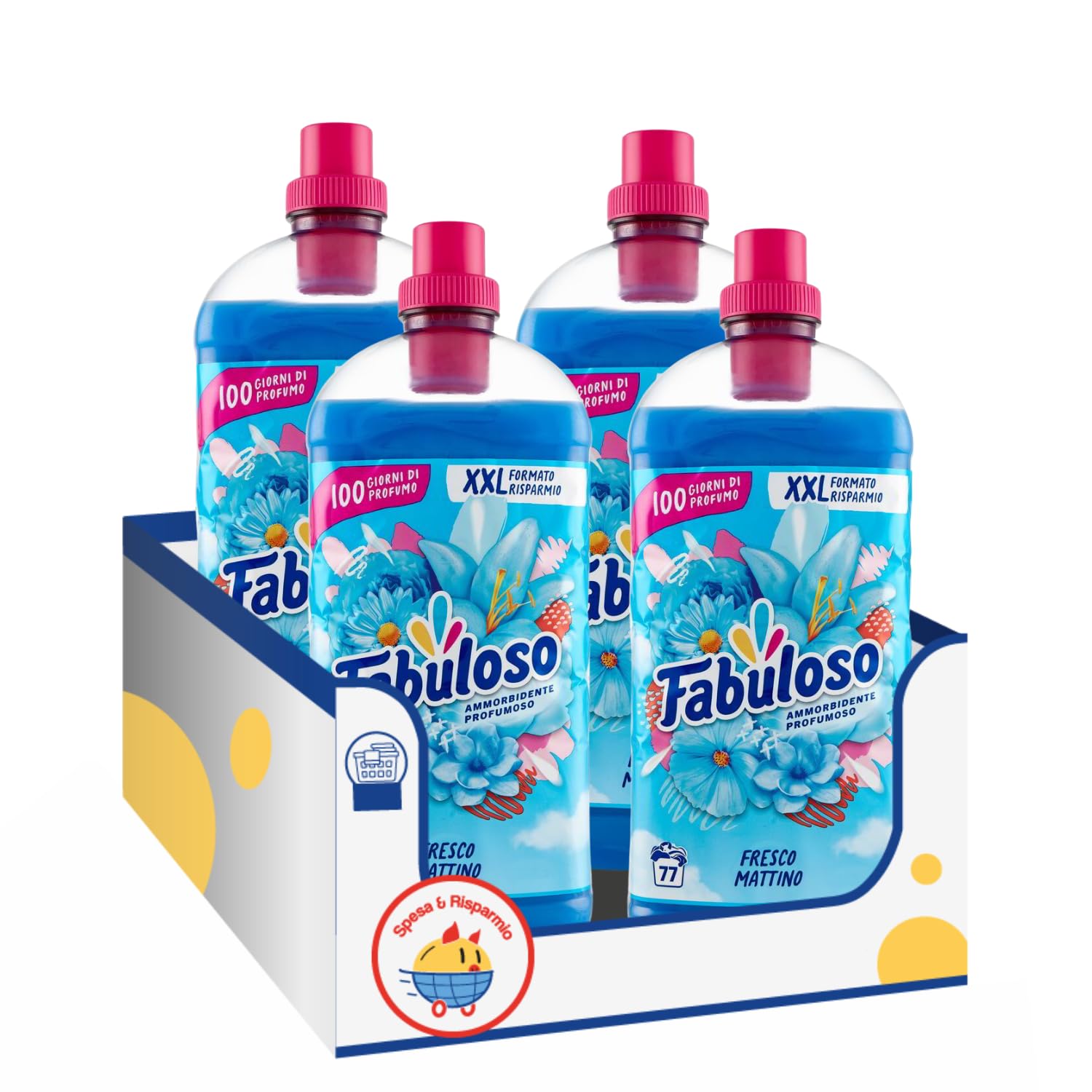 Ammorbidente concentrato profumo fresco mattino – 77 Lavaggi 1.7L kit con Spugna Brandizzata SPESA & RISPARMIO Inclusa – Variazioni 4/8/12 Pezzi (4)