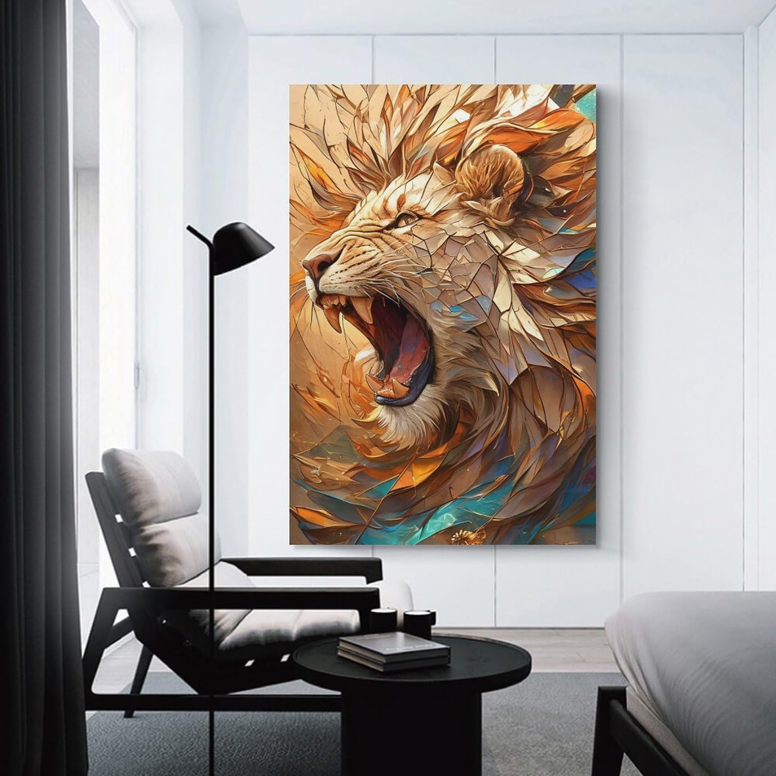 Junmoney Canvas Art Print Abstract Lion Roar Digital Art, 16x24inch(40x60cm), for New Homes, Bedrooms Or Workspaces, Thoughtful Wall Decor for Art Lovers