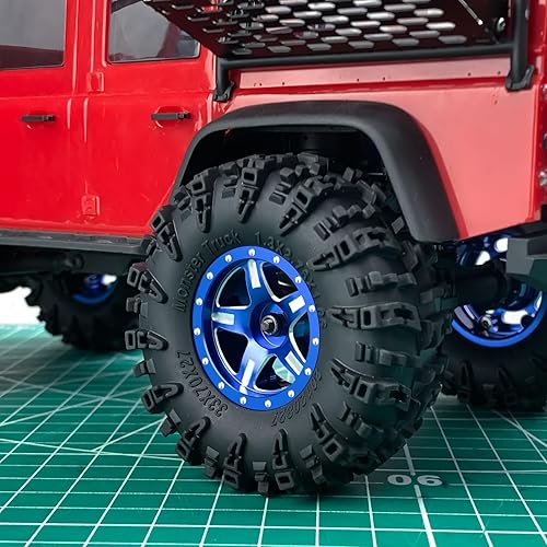 Miniatura 8 de Juego de 4 neumáticos de 1.0 pulgadas, neumáticos para terreno de barro de 2.520 x 0.945 in, de goma suave, compatibles con TRX4M AX24 Axial SCX24