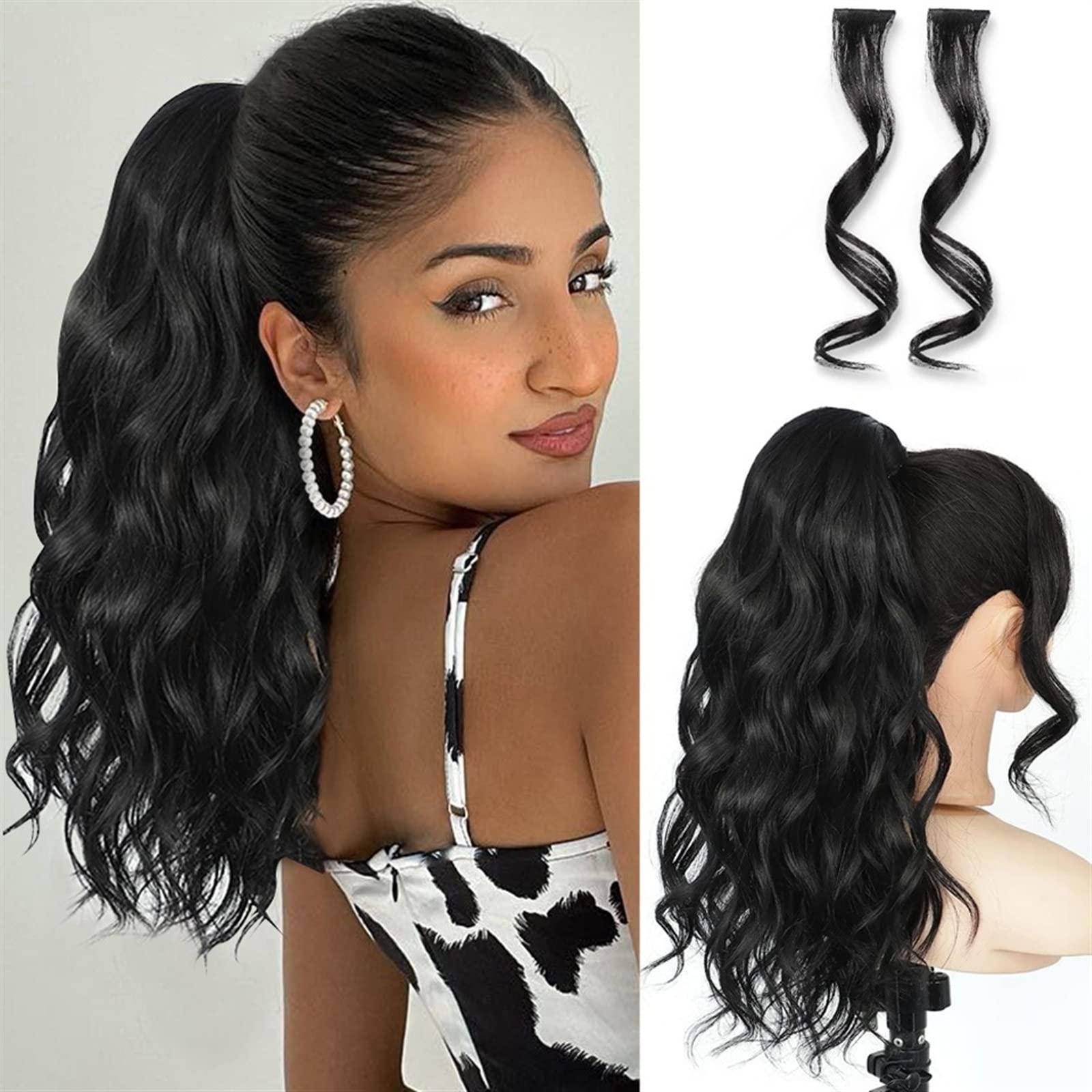 Extensión de cola de caballo 20 "cuerpo ondulado envoltura alrededor de cola de caballo extensión de cabello for mujeres esponjoso sintético Natural suave postizo sintético largo ondulado extensión de