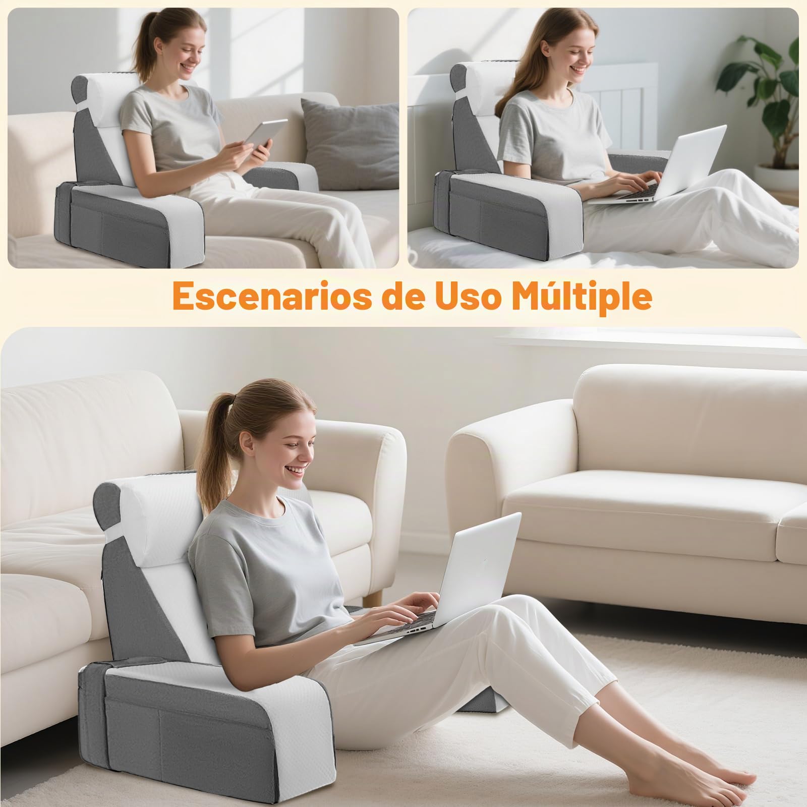 cojín de lectura para cama y sofá, cojín trasero de espuma de memoria con almohada para el cuello y reposabrazos desmontables, cojín trasero para adultos para leer, ver televisión, jugar