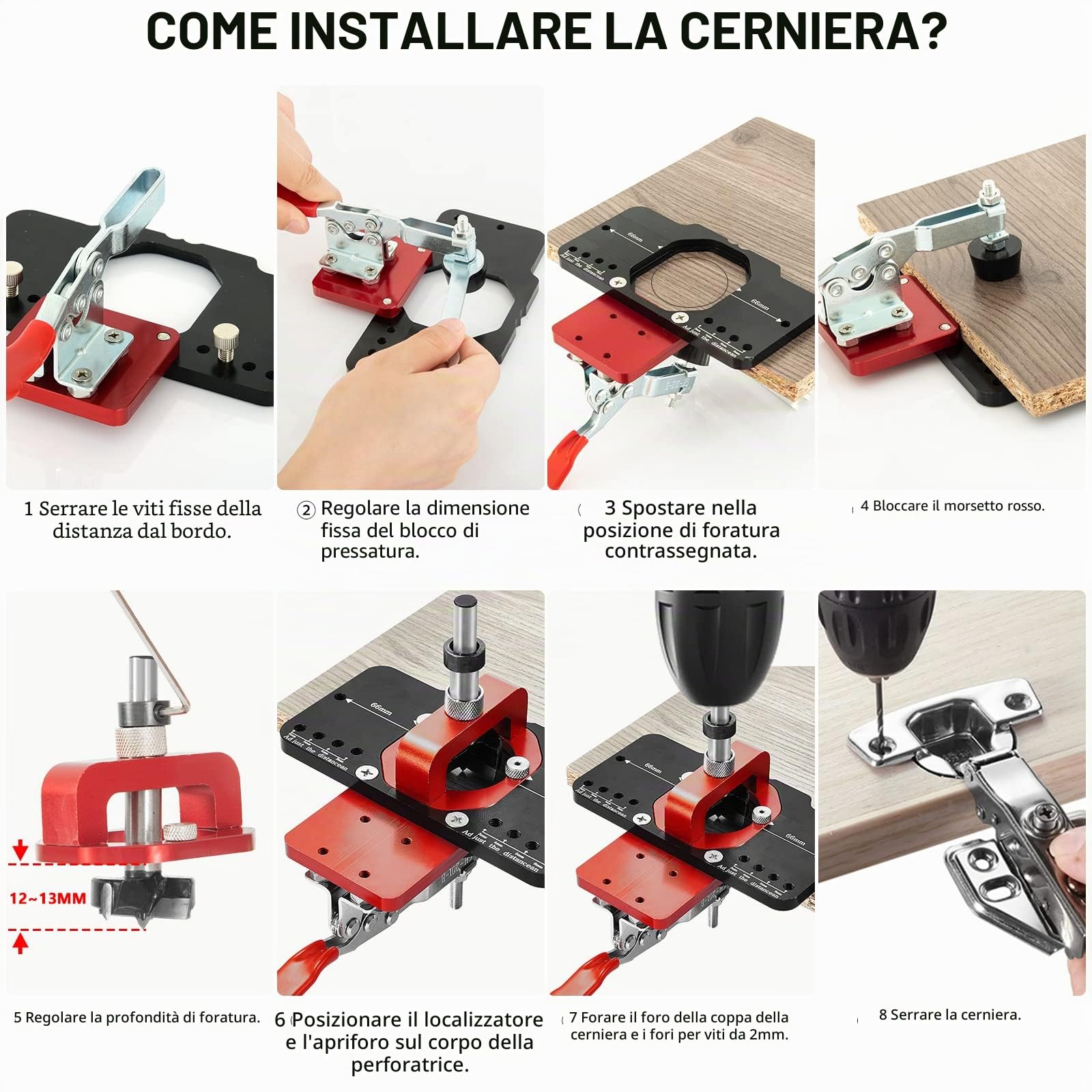 Dima per Cerniere 35mm, per Armadietti, a Scomparsa, Perforatrice per Fori, Localizzatore Accurato della Guida per Trapano per la Lavorazione del Legno Fai-da-te