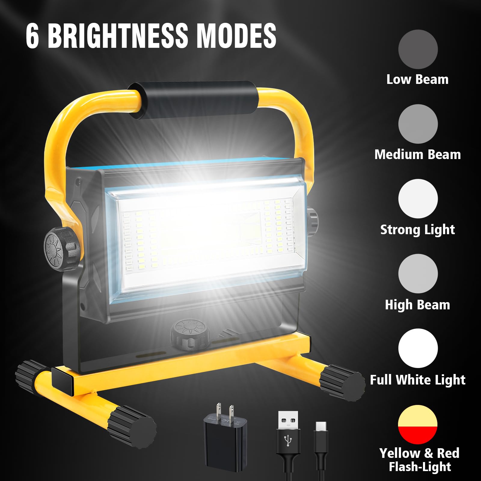 Tresda 100W COB Rechargeable Work Light 7000LM Cordless LED Work Lights Waterproof Portable Flood Light with Stand for Outdoor Camping Hiking Garage Car Repairing Workshop Job Site Lighting product thumbnail 3