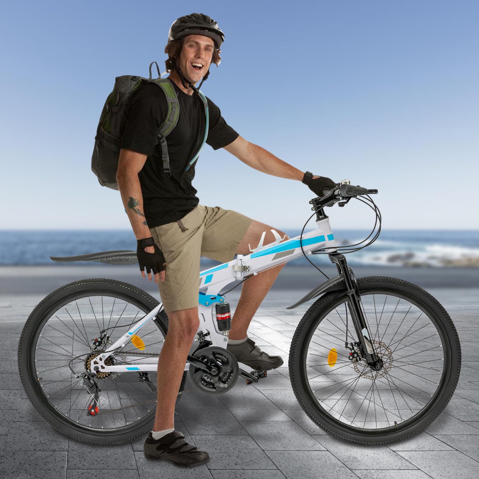 26 Inches Foldable Mountain Bike 21 Speed Full Suspension High-Carbon Steel MTB Foldable Bicycle Double Disc Brake Outroad Mountain Bicycle for Adults Men Women