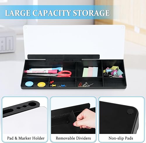 Miniatura 2 de DOLLAR BOSS Escritorio de cristal pizarra blanca pequeña pizarra blanca de escritorio con cajón de almacenamiento, soporte para teclado de