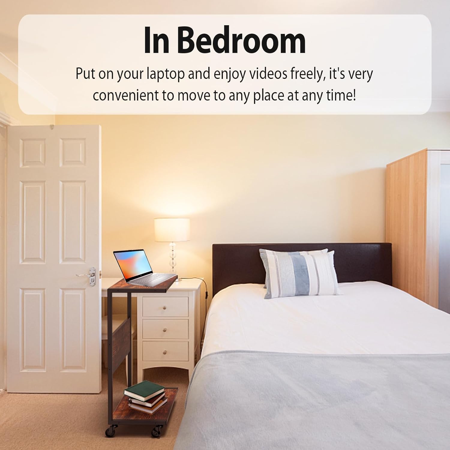 Computer Tower Stand, 2-Tier Large ATX-Case Sotrage CPU Holder Cart Under Desk, C-Shape Tall Trolley for PC Tower, Wooden Mobile PC Standing Table with Wheels for Home/Office, Walnut