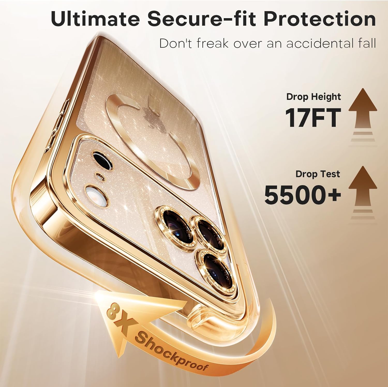 Glitter for iPhone 17 Pro Max Case with Eye-catching Integrated Lens Protection, [Seamless Work with Magsafe] [Sparkly Bling Back Panel] Cute Women Girly Case for iPhone 17 Pro Max Desert Titanium - Image 5