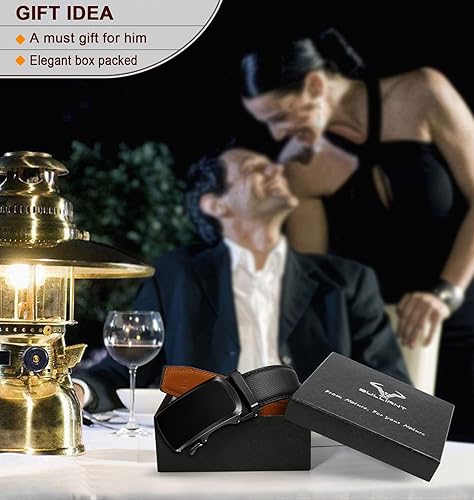 Miniatura 7 de BULLIANT Cinturones para hombre, paquete de 2, cinturón deslizante de trinquete ajustable para regalo, vestido casual de 1 38 pulgadas, corte para