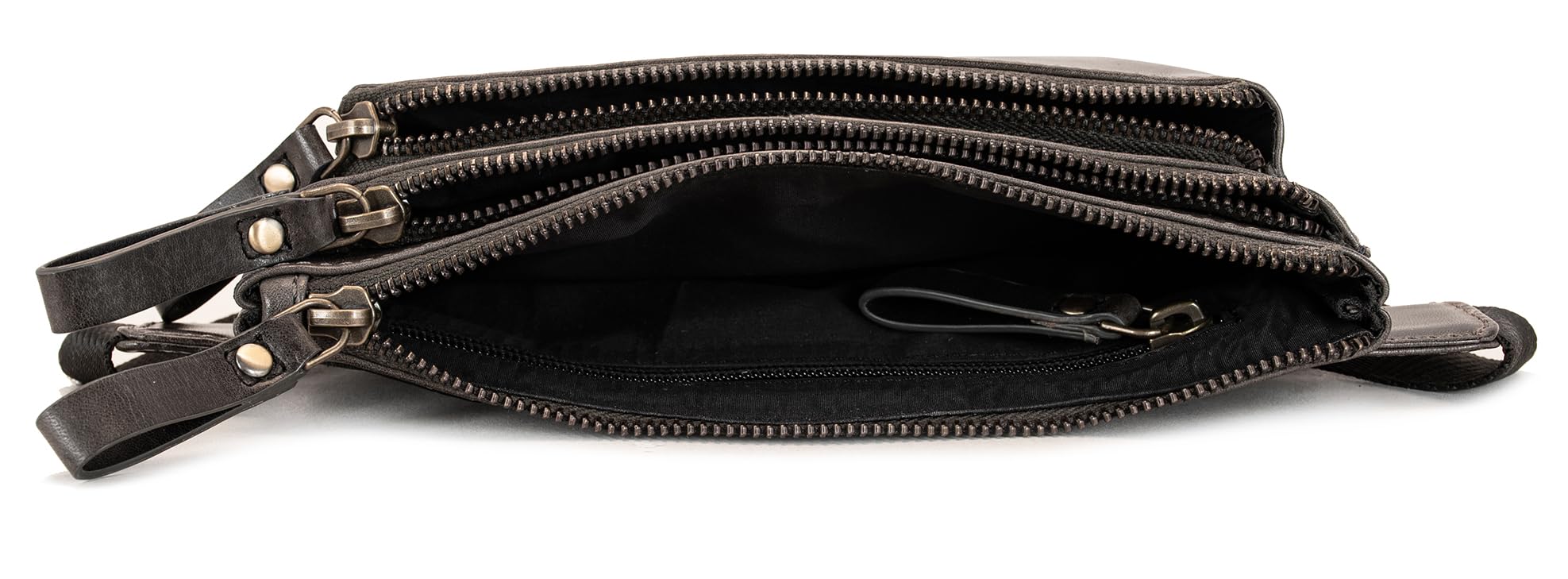 Fa.Volmer ® Riñonera de Cuero Auténtico para Hombre y Mujer | Negro o Marrón | Correa Ajustable Hasta 118 cm, Basalto Gris Cuero Liso
