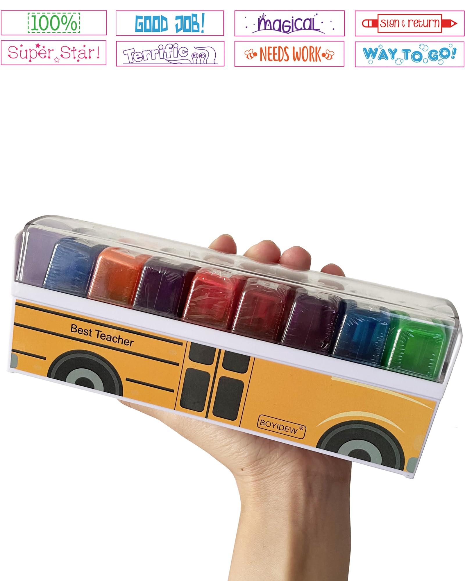 Sellos De Goma Autoentintados Para Profesores - Pack De 4, Fotosensibles, Con Mensajes Motivadores