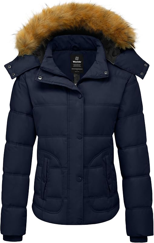 campera acolchada acolchada acolchada wantdo para mujer | campera aislante con capucha extraíble de piel sintética, campera impermeable para lluvia, días fríos nevados, abrigo cortavientos para exteriores,viaje