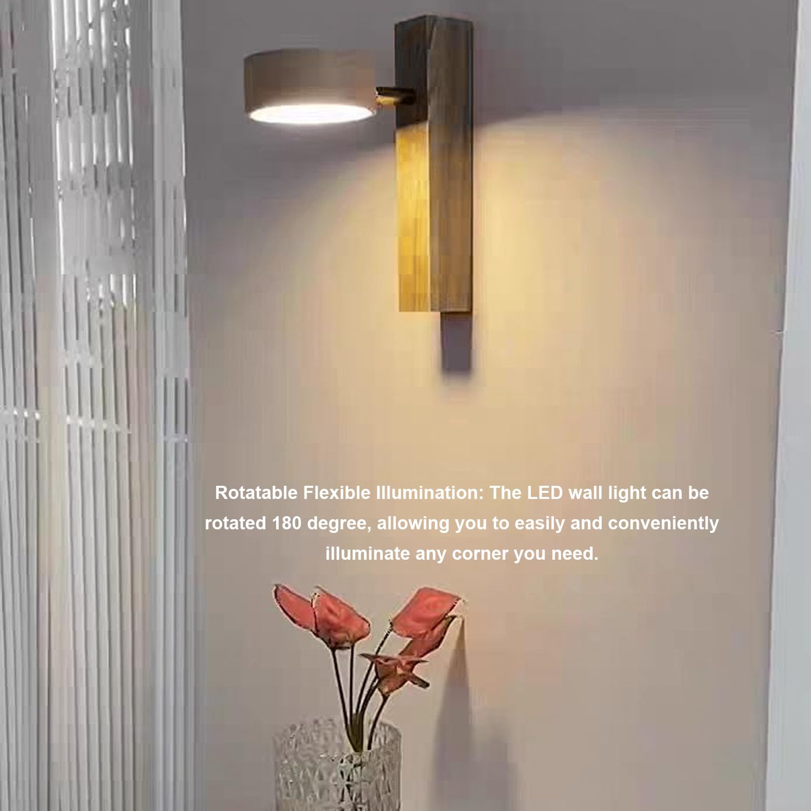 Generic Kinkiet LED z Drewna Dębowego, Trawertynu, z Obrotową Oprawą Oświetleniową i Kloszem z Trawertynu, Obrotowy o 180°, Elastyczne Oświetlenie Narożne do Przedpokoju i Korytarza (2#)