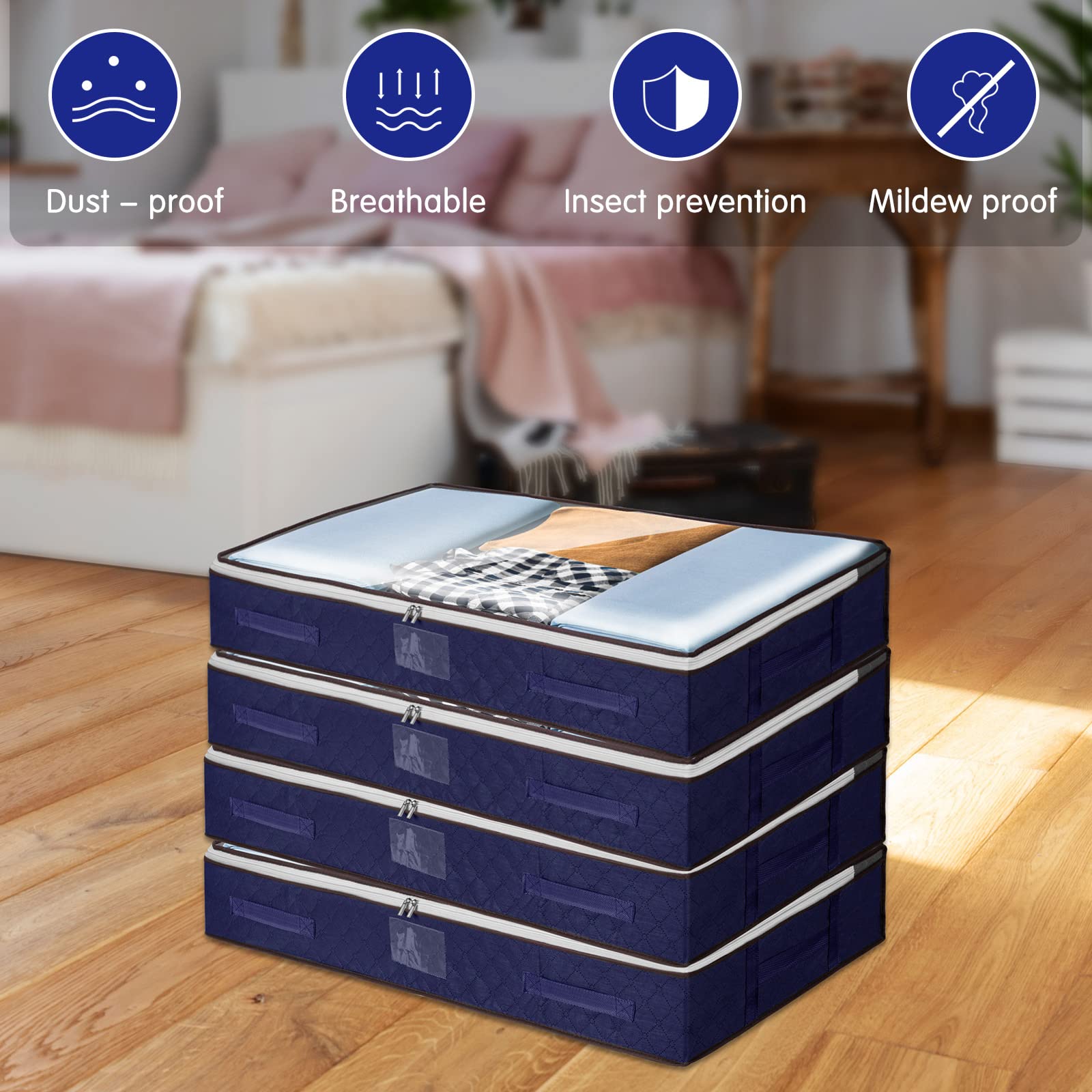 wsryx Set van 4 opbergdozen onder het bed met deksel, groot, met ritssluitingen voor dekbed, dekens, beddengoed (zwart wsryx Set van 4 opbergdozen onder het bed met deksel, groot, met ritssluitingen voor dekbed, dekens, beddengoed (zwart