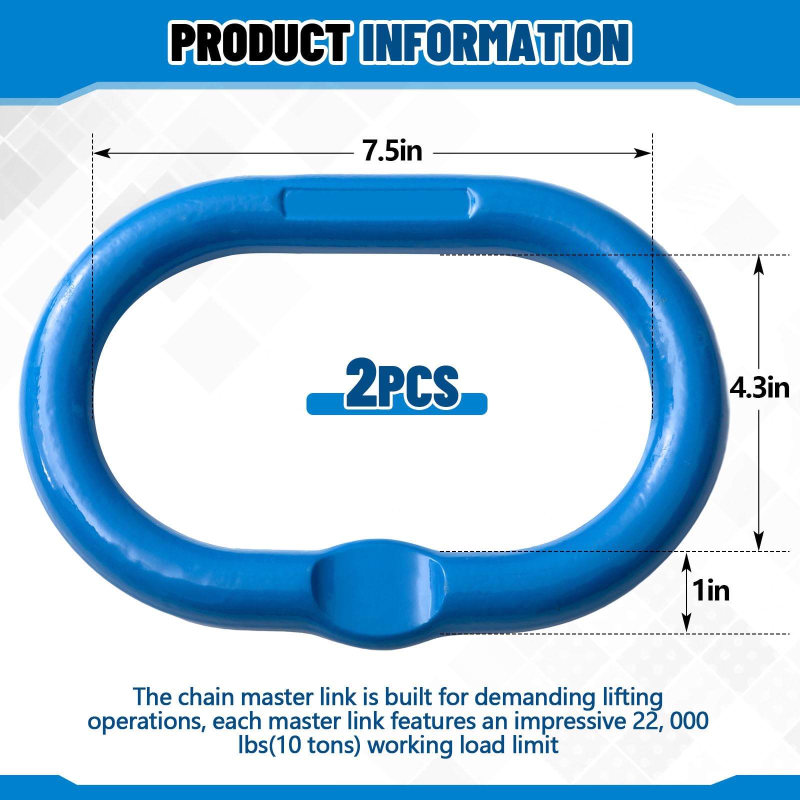 Confezione da 2 maglie oblunghe da 2,5 cm, catena in acciaio legato grado 100, capacità di carico di 10 tonnellate, anello di sollevamento resistente per sollevamento, sartiame, traino e