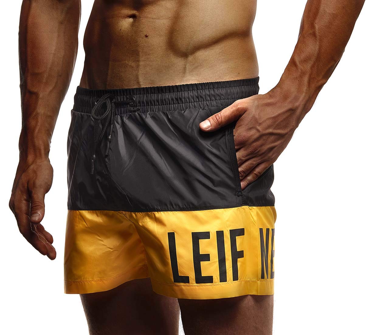 Leif Nelson Herren Badeshorts mit Kordelzug – Schnell trocknende Badehose mit Taschen – Sportliche Schwimmshorts für Strand, Pool & Freizeit