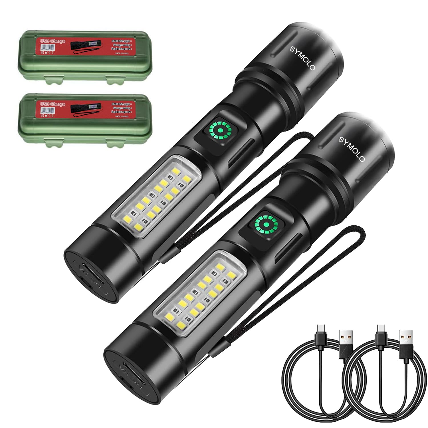 2 Pack Flashlight Rechargeable, 6 Modes COB & LED Torch Light 200000 High Lumen, Zoomable, Water-Resistant, Brightest Tactical Flashlights Lampe de poche for Camping, Hiking, Emergencies, Dog Walking