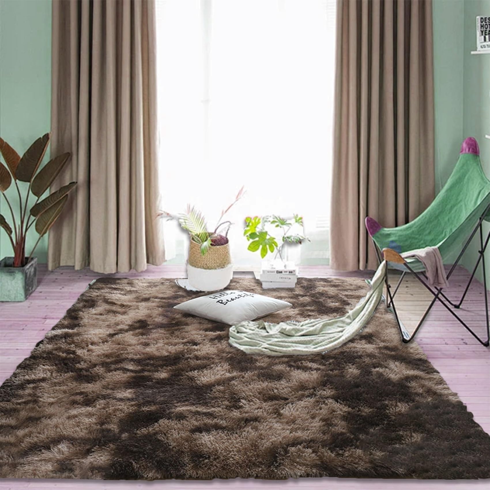 Tappeto Moderno Salotto 195 x 280 cm, Moderno, Lavabile, Super Morbido Pelliccia Sintetica, Grandi Dimensioni, per Soggiorno Soggiorno Moderno Tappeto Shaggy, Marrone
