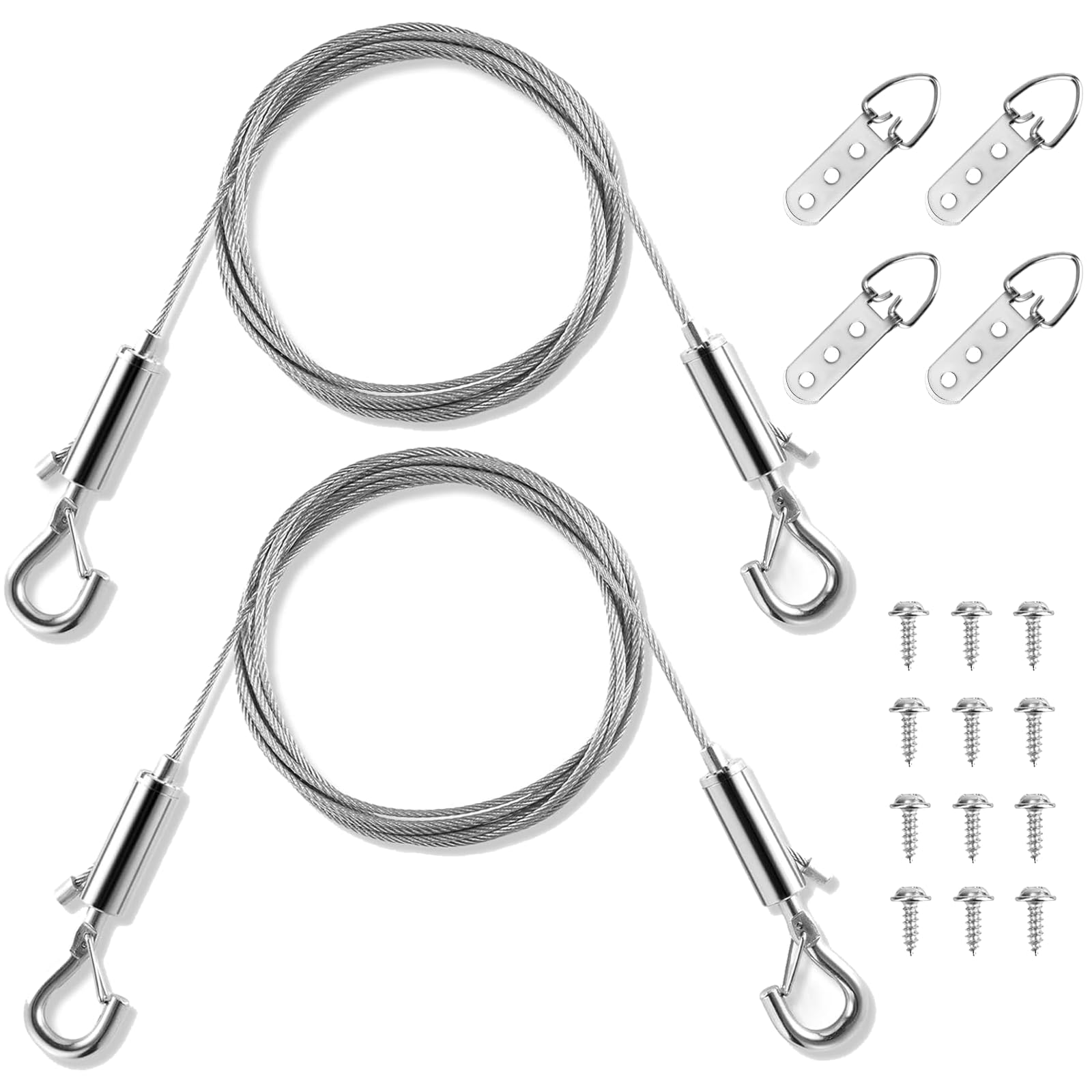 Kit Filo per Appendere Quadri, 2 Pezzi Cavo Regolabile 2m x 1mm, Ganci, Anelli a D, Viti, Corda Acciaio Inossidabile