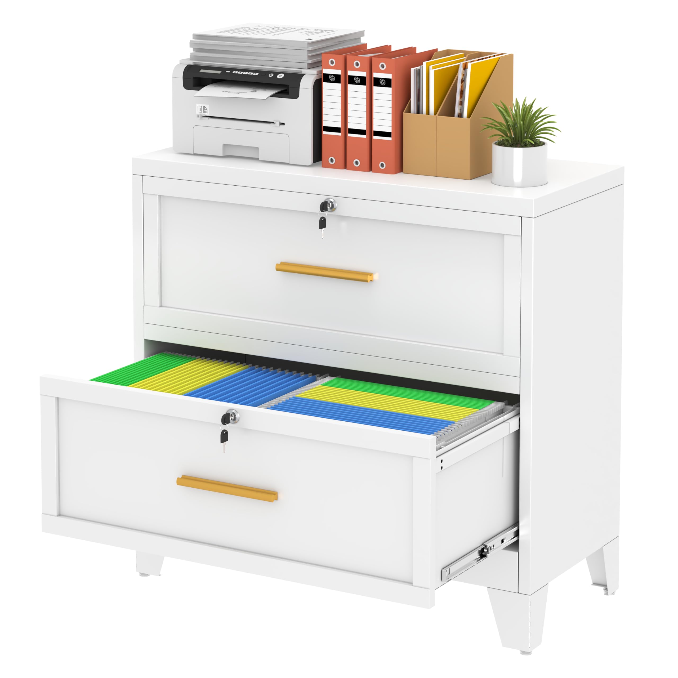 erosoei 2 Drawer File Cabinet with Lock, Metal Lateral File Cabinets for Home Office, Steel Wide Filing Organization Storage Cabinets, Home Office Furniture for Hanging Files Letter/Legal/F4/A4 Size