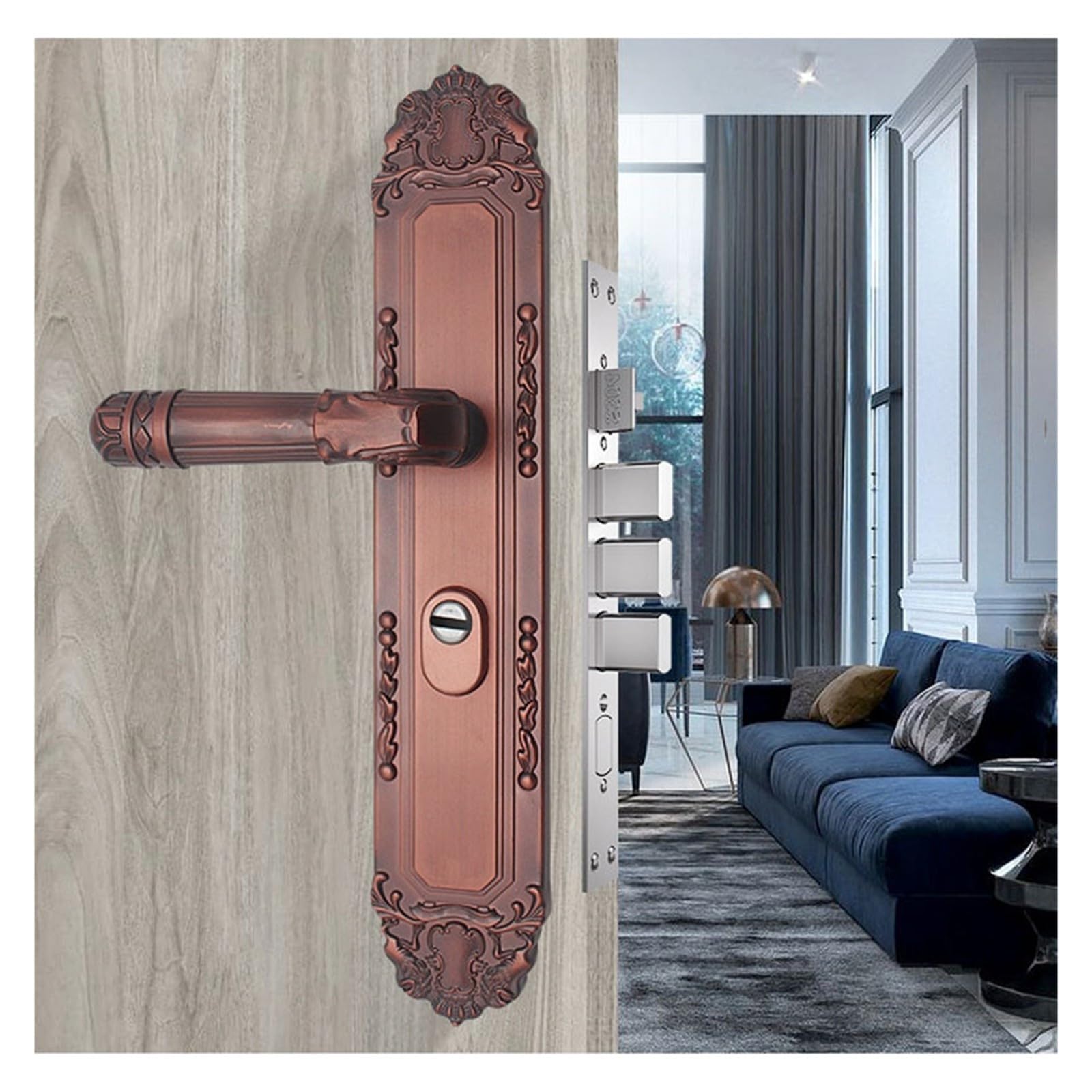 Aluminiowy panel zamka drzwi z czerwonym brązem, zabezpieczenie przed kradzieżą(1switch-right-7cm)