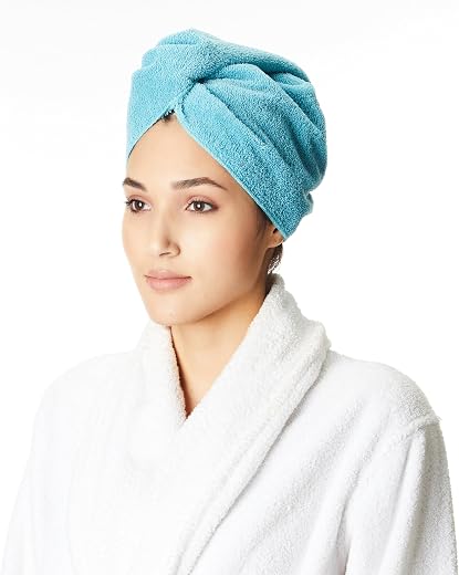Amazon Brand - Solimo - Cotton Bath Headwrap | Microfiber | Fade Resistant | Light Blue