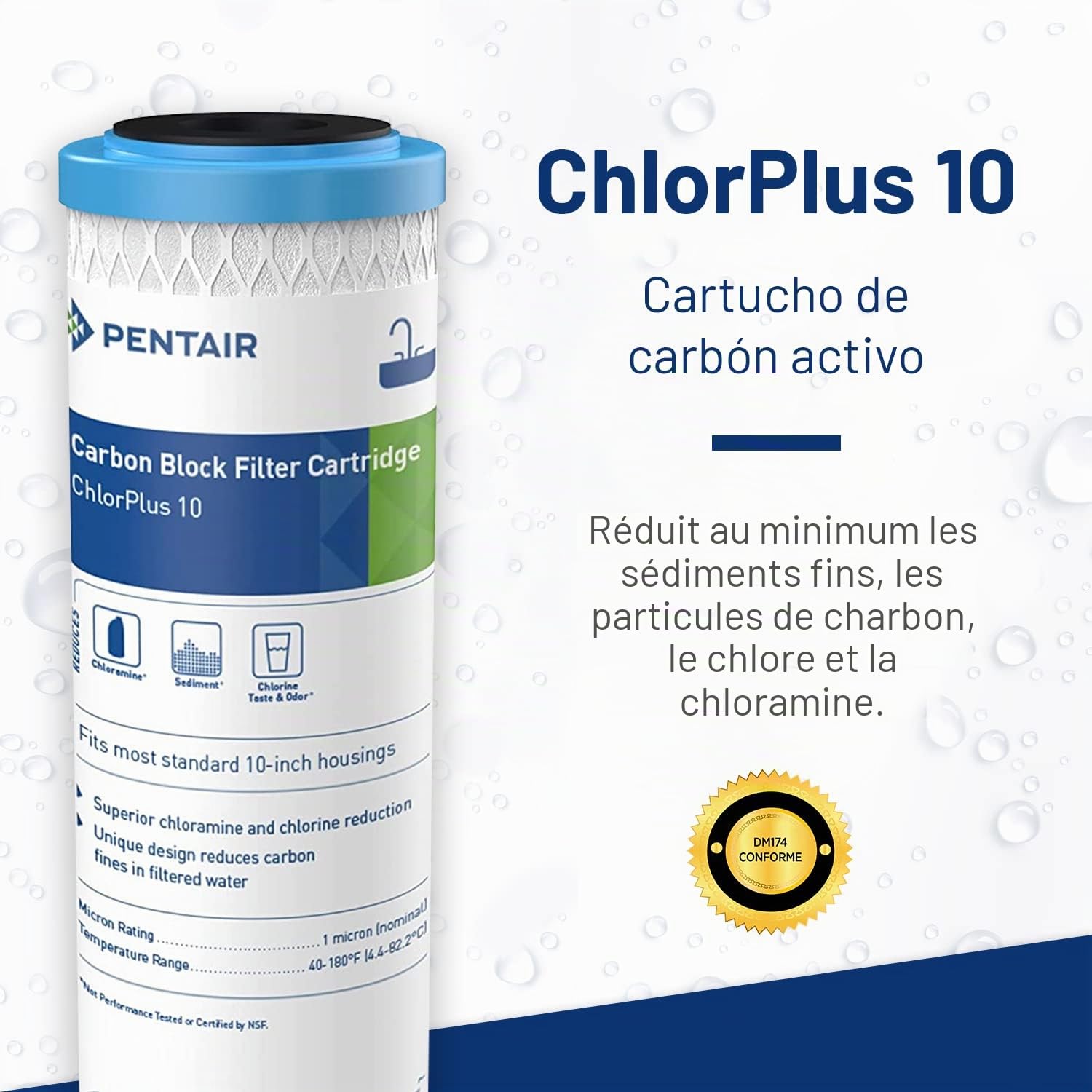 Pentek - 255416-43 ChlorPlus-10 Filtre à chloramine (25,4 x 6,3 cm), 1 micron