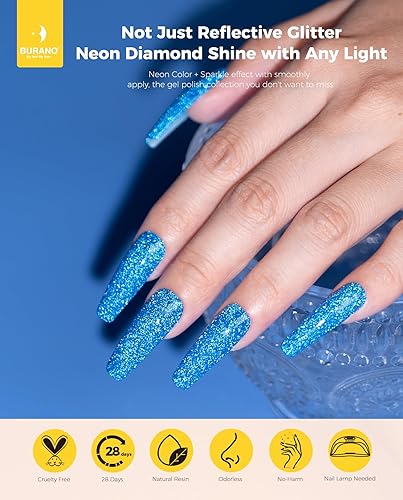 Miniatura 2 de BURANO Esmalte de uñas de gel reflectante, esmalte de gel reflectante con purpurina de diamante de 0.2 fl oz, esmalte de gel de color brillante,