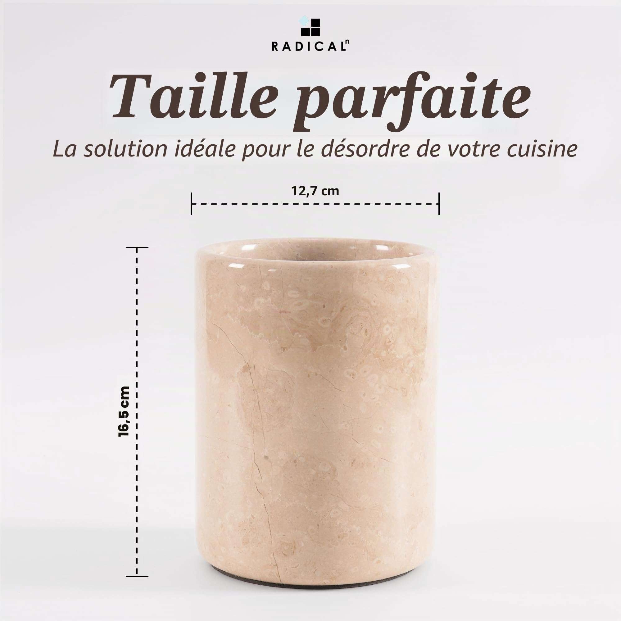 à ustensiles en marbre Radicaln 6,5 pouces Support à ustensiles de cuisine fait main Verona - à spatule pour ensemble d'ustensiles de cuisine, organisateur de comptoir d'ustensiles