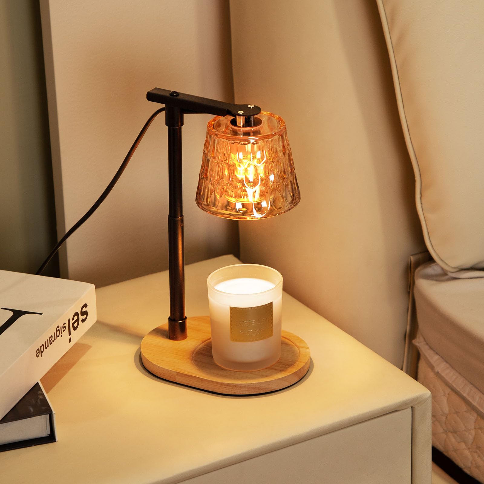 Calentador de Velas con Temporizador y regulador de Intensidad, lámpara de Cera aromática de Cristal, para decoración del hogar, con 2 Bombillas
