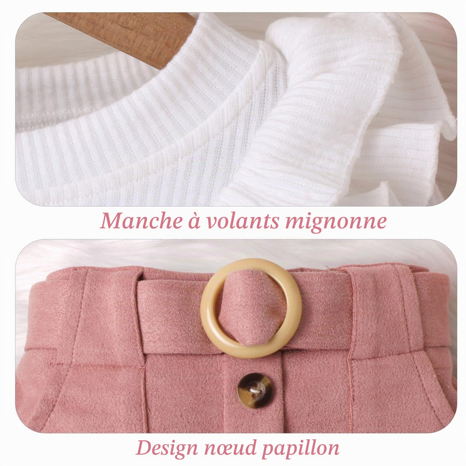 Ensemble Bébé Fille Manches Longues à Volants Tops + Mini-jupe à nœud papillon 2 pièces Robe Globale Vêtements Tenues