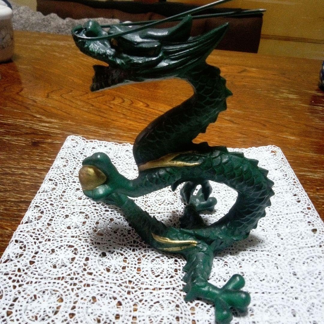 龍 昇龍 正義 金属 金属工芸 置物 オブジェ インテリア Amazon.co.jp: 昇龍正義作金属工芸置物金属製ドラゴン彫刻 緑色