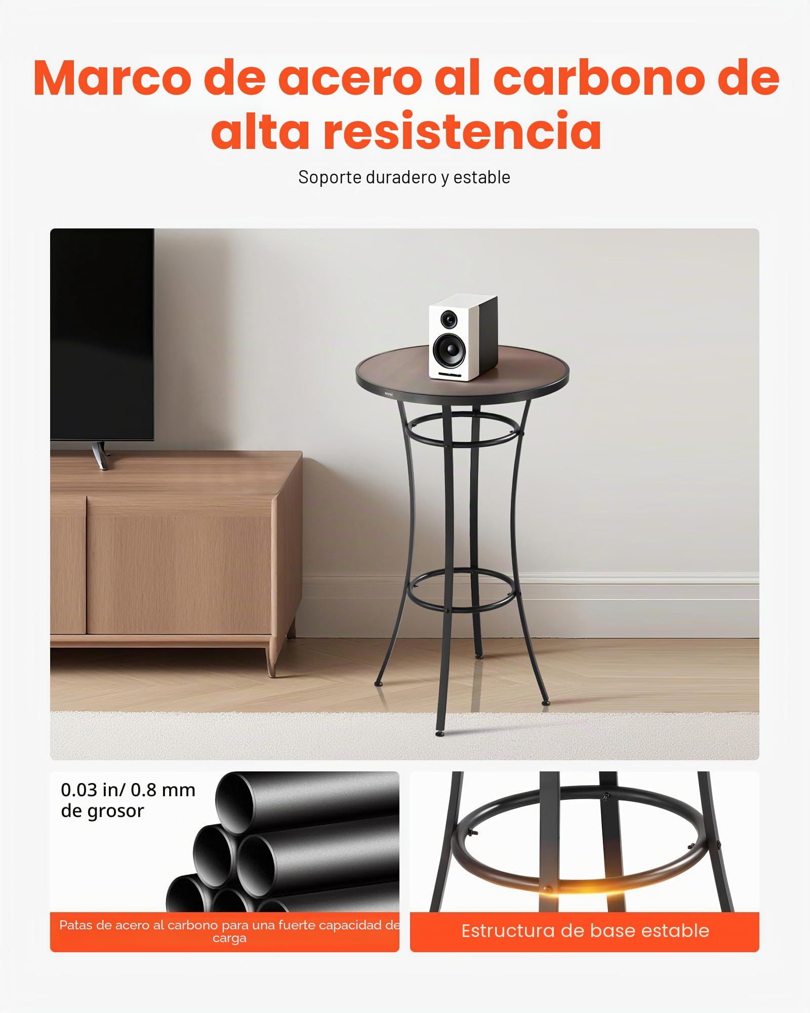 VEVOR Mesa Redonda de Bar para Exteriores, Mesa de Bistró de 600 x 600 x 1000 mm, Mesas de Patio con Estructura Metálica Resistente, Mueble de Mostrador para Comedor, Balcón, Jardín y Piscina