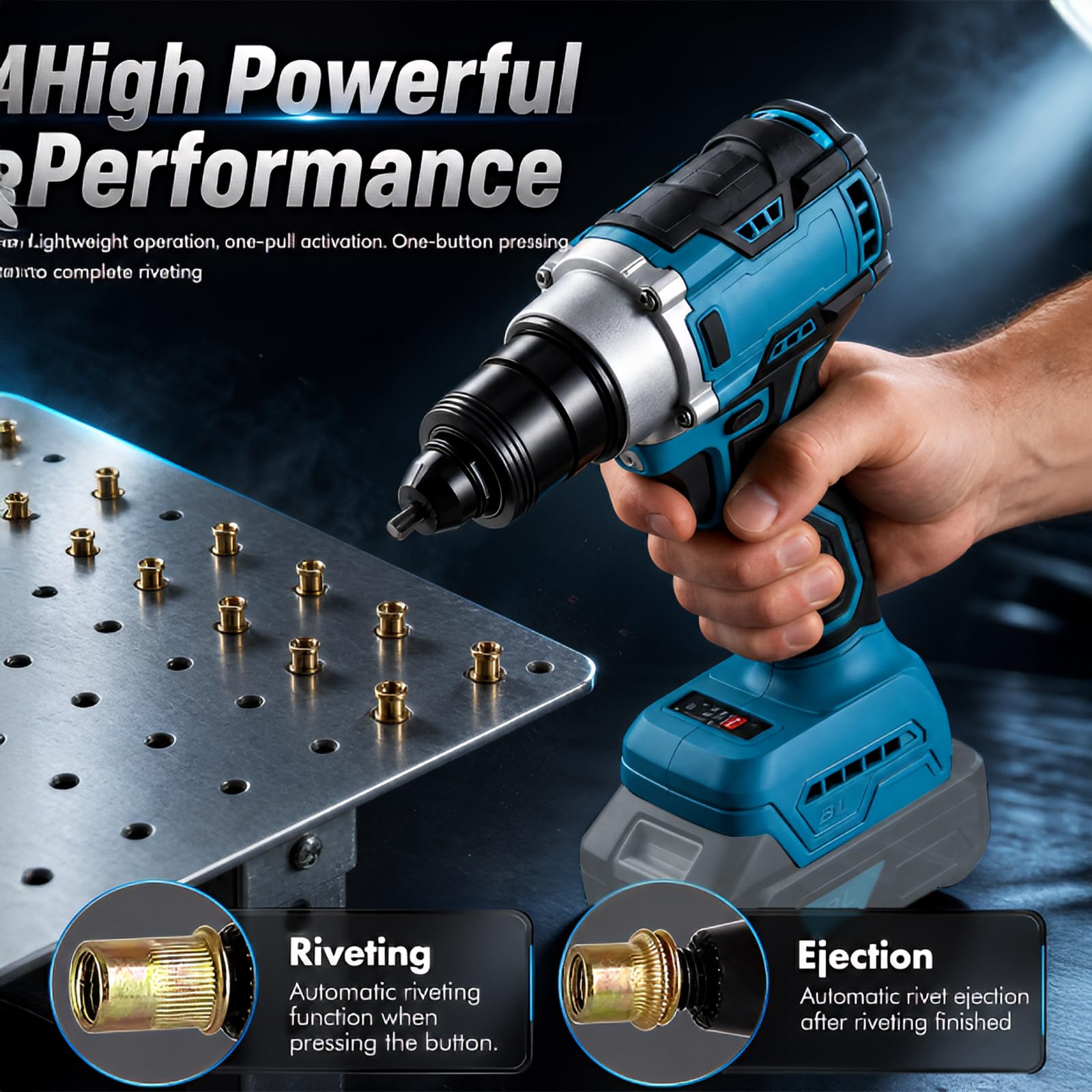 Remachadora de batería compatible con batería Mak de 18 V, herramienta de remachado eléctrica sin escobillas con dos modos, herramienta de remachado con cabezal de remache M4/5/6 para reparaciones de