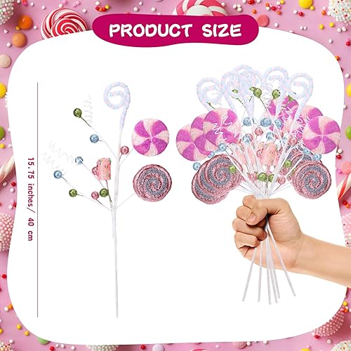 Miniatura 2 de 8 piezas de dulces para árbol de Navidad de 15.75 pulgadas, decoración de bastón de caramelo, paleta, malvavisco, decoraciones de Navidad para