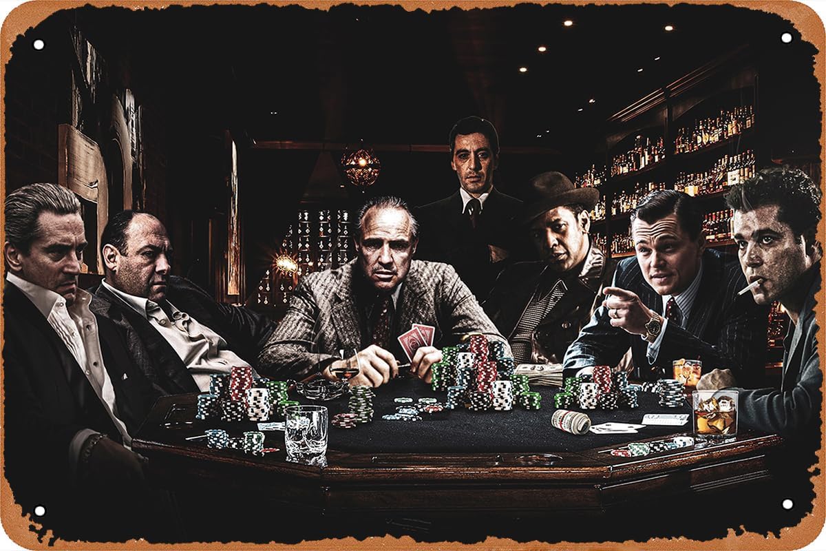 Cartel de metal de Gangsters Playing Poker Movie The Godfather de aspecto vintage para cafetería, bar, pub, cueva, hombre, cueva, decoración de