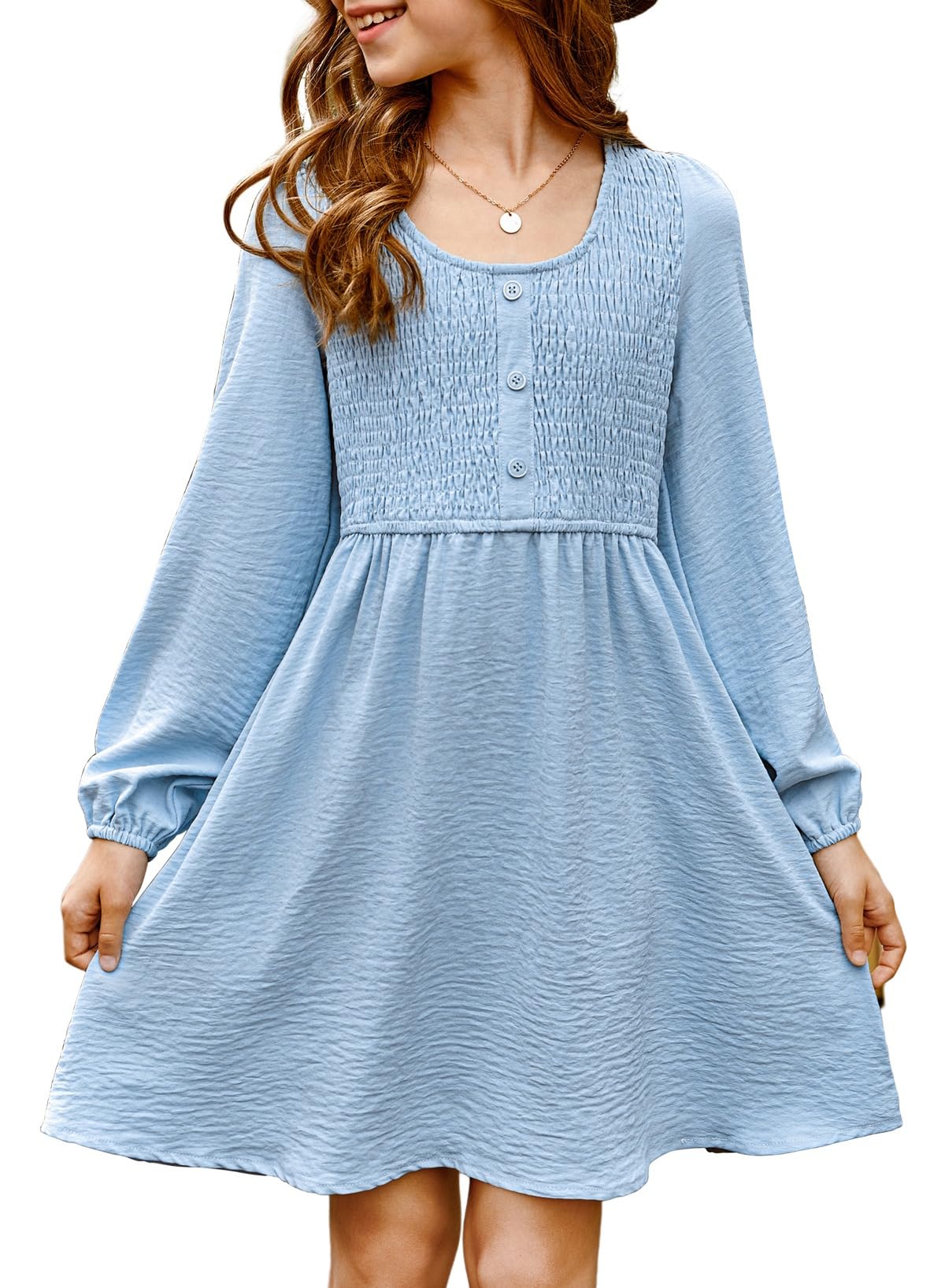 blibean Tween Girls Smocked Dresses Semi Formal Outfits with Pockets Size 6-15 Years