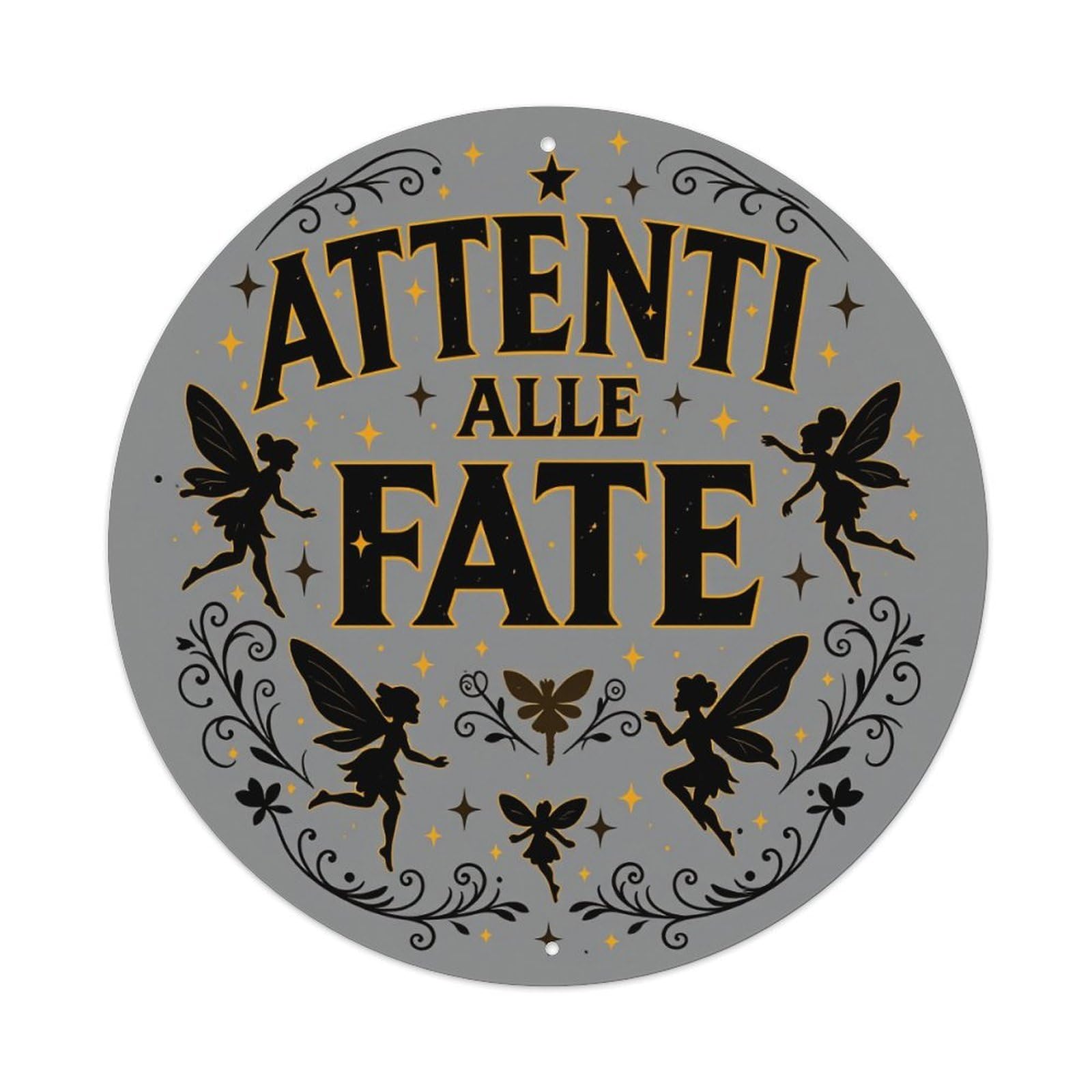 Beware of The Fairies Stars Vintage Metal Tin Sign Retro Wall Decor for Home Bar Garage Cafe, Indoor & Outdoor Decorative，circle Metal Poster, 8x8 Inch