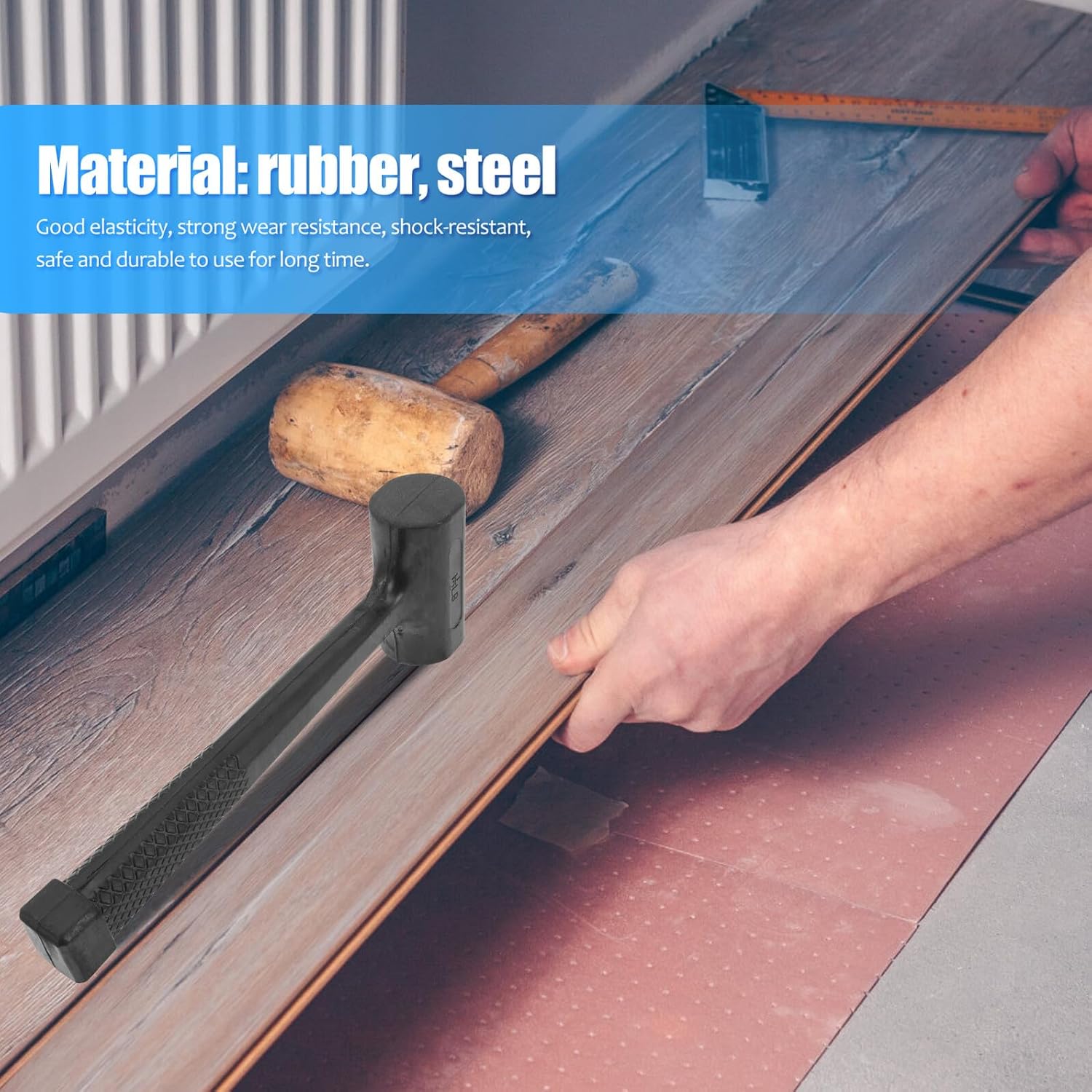 Luxshiny 2 Pcs Anti-slip Rubber Mallets with Ergonomic Handles Shock-resistant Installation Hammers for Tile Flooring Woodworking Automotive and Home Renovation Non-slip Mallet Tools