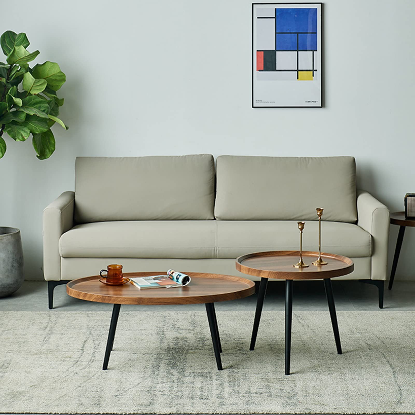 Elegante mesa auxiliar redonda de metal con bandeja extraíble, 50 cm, color marrón, mesa auxiliar versátil para interiores y exteriores, para bebidas y teléfonos, disponible en opciones de 40/50/60 cm