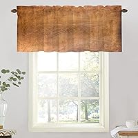 Vista 740 de Cenefas de cocina modernas con patrón de cobre marrón dorado para ventanas, cenefas opacas abstractas de marcas de arañazos y cortinas opacas