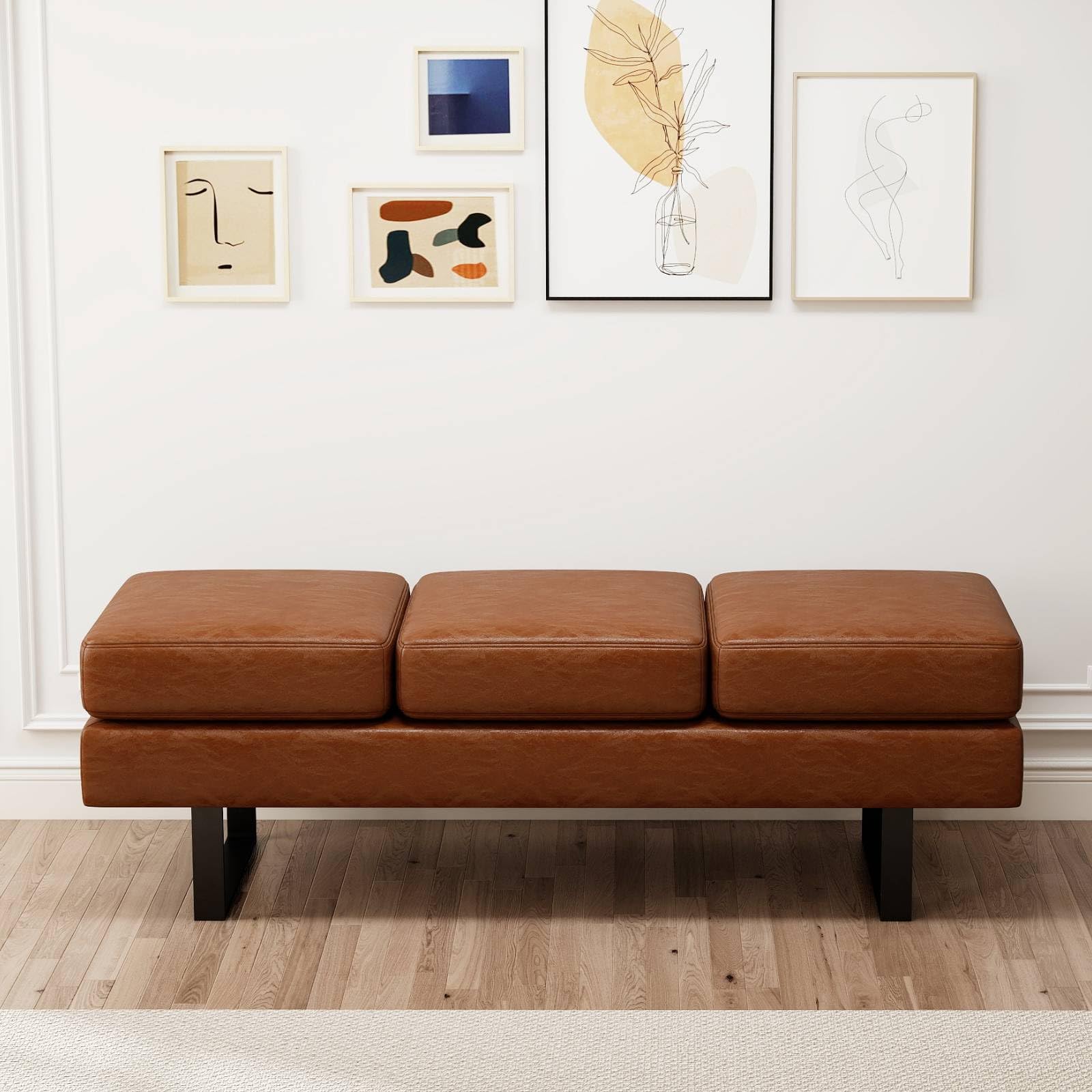 SFAREST 3-Seater Waiting Room Bench, Upholstered Reception Bench Chairs with Removable Cushions, Indoor Long Ottoman Seat for Entryway Office Conference Room Salon (Brown)