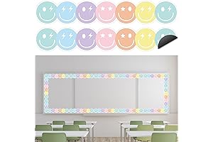 Magnetic Borders for Classroom - Whaline 24Pcs Preppy Happy Face Border with Pastel Colors