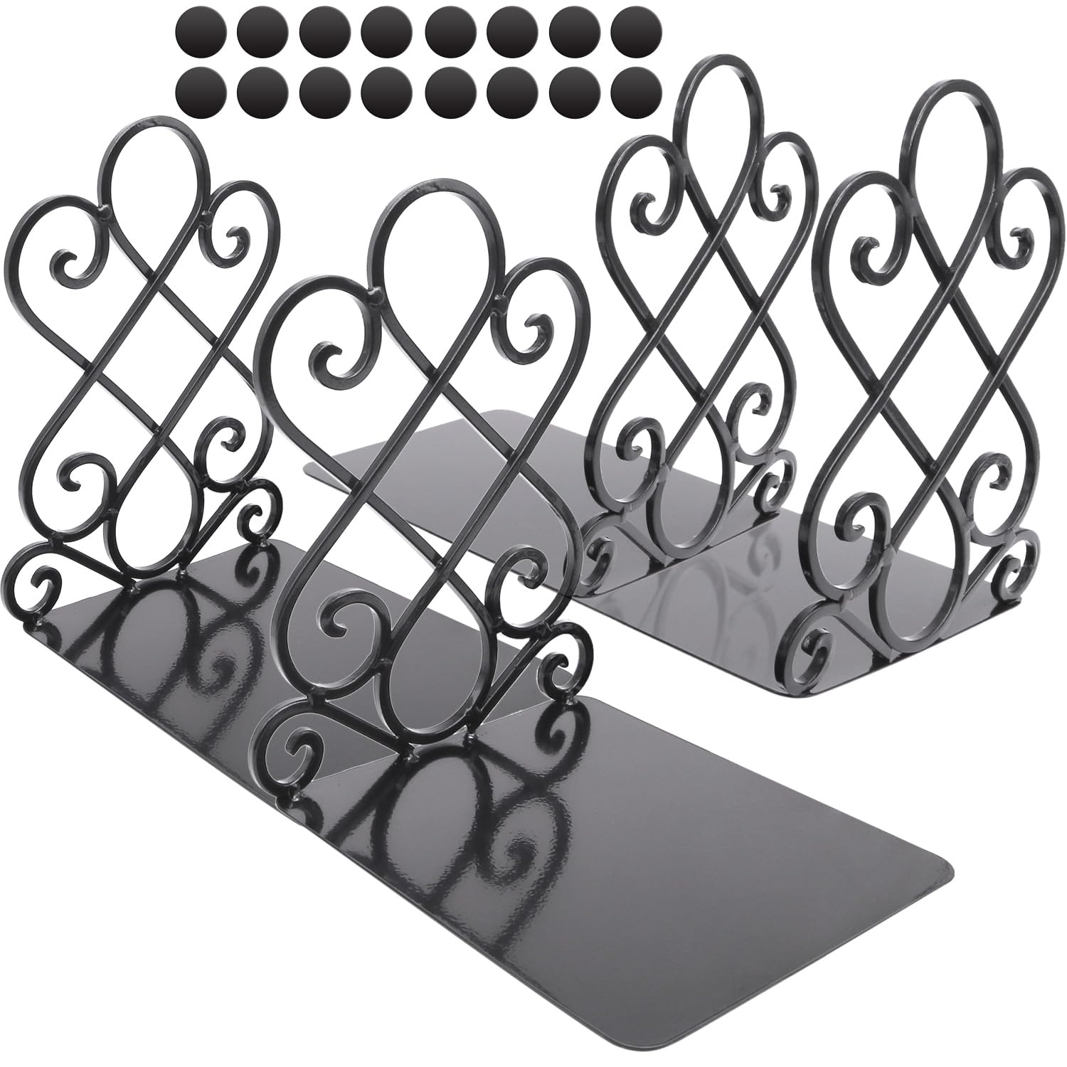 2Pairs Anwenk Vintage Bookends with Felt Pads 2.2LB Heavy Duty Bookend Holder Long Base, Luxury Art Book Stand Retro Antique Style,Non-Skid Felt Pads