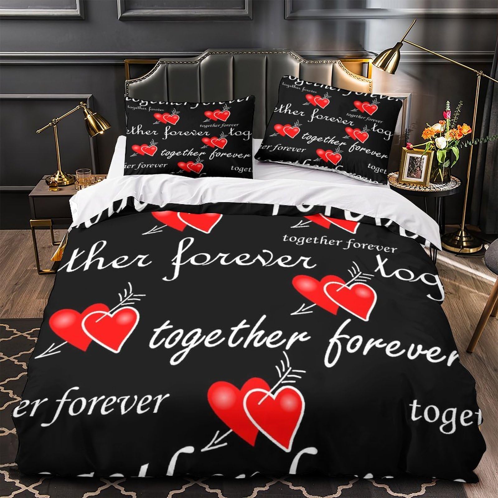 Parure de lit 135x200cm avec housse de couette 3D cœurs d'amour pour lit simple